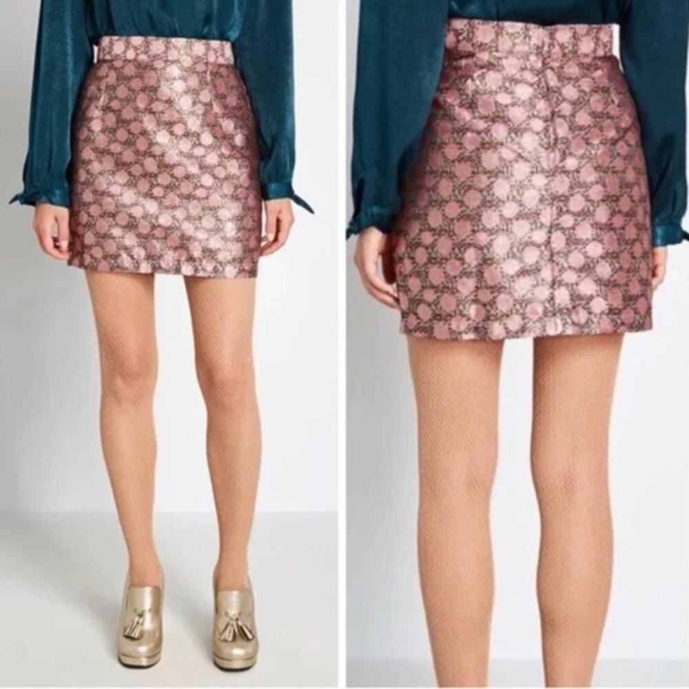 pink and gold ModCloth Glad You Came jacquard mini skirt-size 8